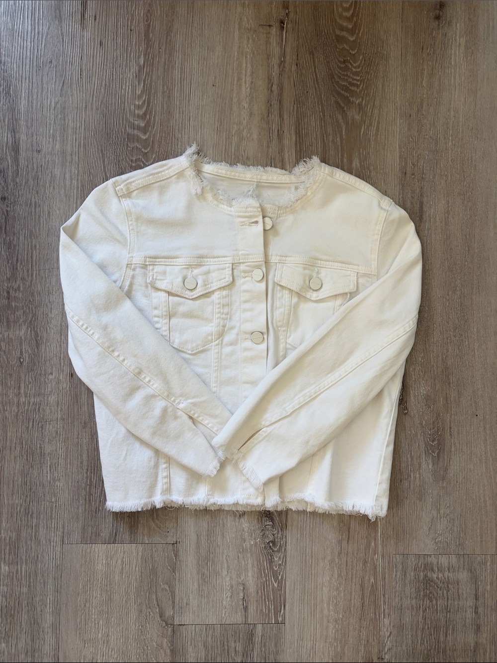 Sanctuary Cream Frayed Hem Jean Jacket